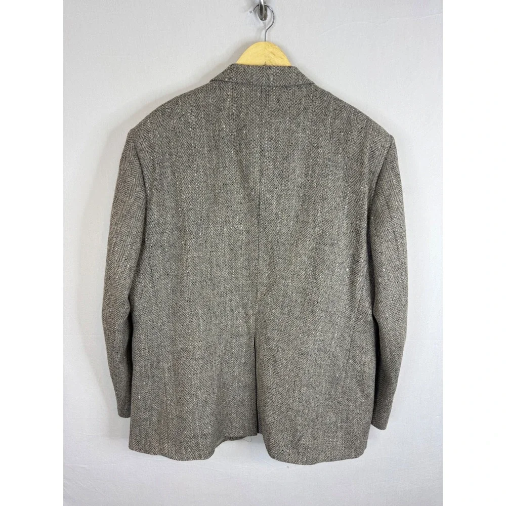 Vintage London Fog Mens‎ 54 Grey Herringbone Pure Wool Blazer Sport Coat